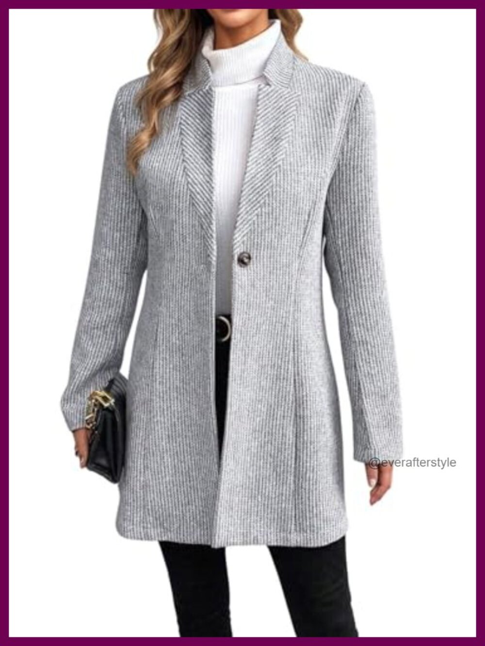 Womens Wool Blend Mid-Long Pea Coat Stand Collar One Button Overcoat